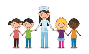 School Nurse with Students Clipart 